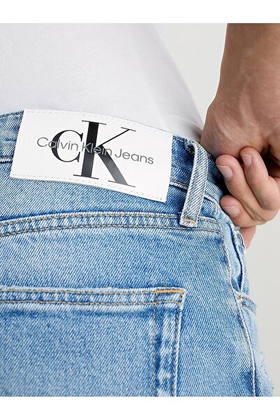 Calvin Klein Erkek Normal Belli Pamuklu Logo Desenli Mavi Jeans J30J324195-1A4