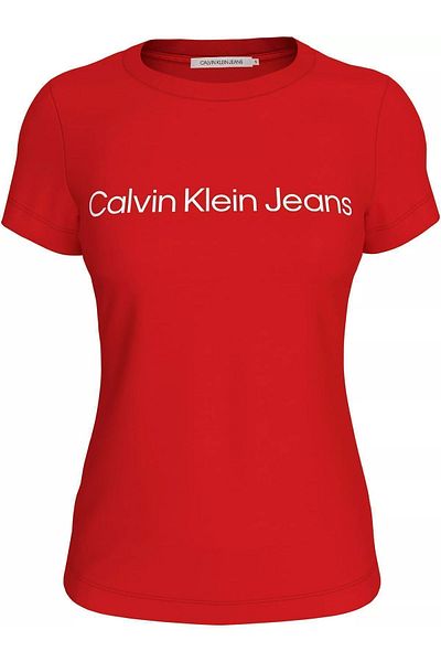 Calvin Klein Women's Crew Neck Red T-Shirt with Brand Logo J20J220161-XA7