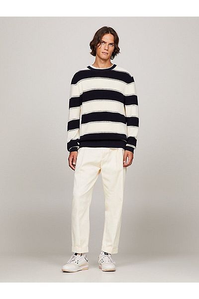 Tommy Hilfiger Men's Logo Round Neck Long Sleeve Casual Black-White Sweater MW0MW33517-0GY
