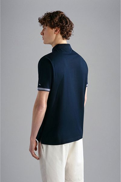 PAUL&SHARK Tricou pentru bărbați, bumbac, cu guler polo, cu închidere cu nasturi, cu mânecă scurtă, cu guler polo, albastru24411316-013