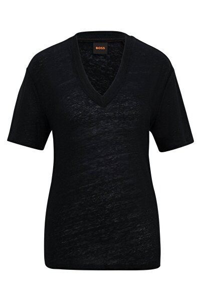 BOSS Kadın regular fit Kısa Kollu Düz Bisiklet Yaka Siyah T-Shirt 50511242-001