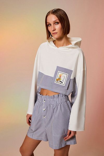 Berr-ın Pantaloni scurți NEGRI, cu nasturi, din bumbac, de damă, 124Y02002119-NEGRU