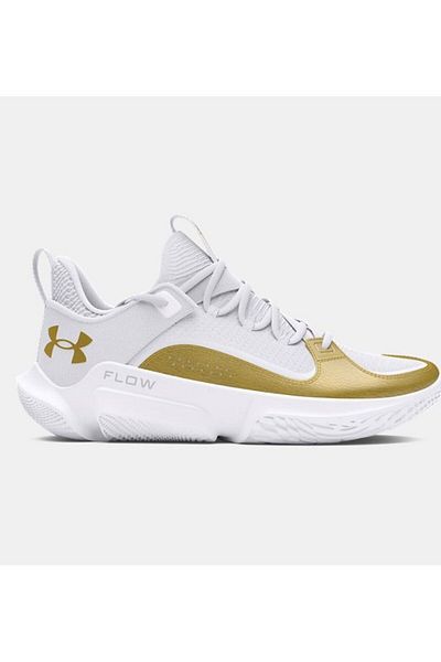 Under Armour حذاء كرة سلة رجالي أبيض خفيف الوزن قابل للتمدد برباط مع تفاصيل الشعار3026630-103