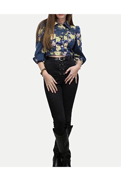 Liu Jo Women's Cotton Long Sleeve Button Closure Navy Blue Jacket Ua3091d4794-78413