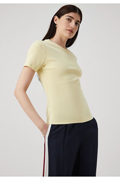 Tommy Hilfiger Kadın Dokuma Kumaş Kısa Kol Düz Model Sarı T-Shirt WW0WW39848-ZHO