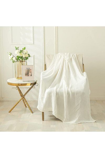 EVYA Dimensiune mare 230x240cm 4 straturi Muslin Pique Organic 100% bumbac Moale Albă Cool Cuvertură de pat