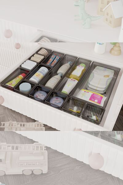 Meleni Baby 14 Piece Baby Drawer Organizer - Baby Organizer - Baby Care Organizer - Anthracite