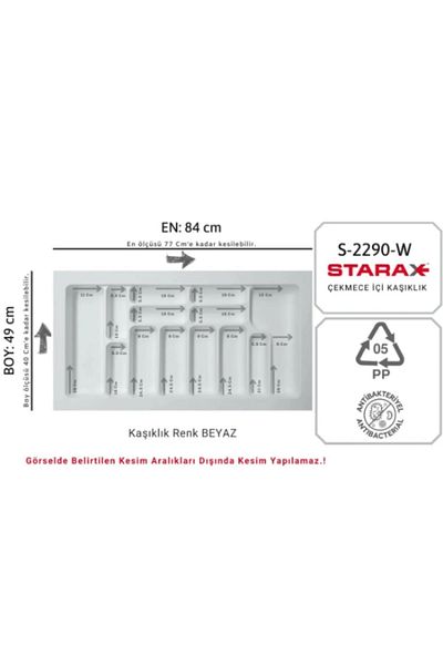 STARAX S-2290-Wp Drawer - White Spoon with Antibacterial Inside, Width 84-77 Cm, Cut between 49-40 Cm-90 Module