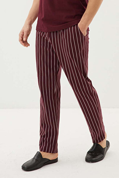 BSM Erkek Yüksek Kalite Pamuklu Kısa Kol Çizgili Bordo Pijama Takımı