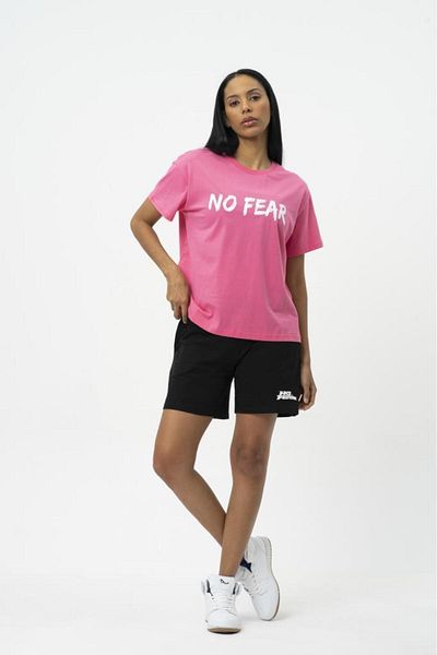 No Fear Φούξια Crew Neck κοντομάνικο εμπριμέ χτενισμένο βαμβακερό γυναικείο μπλουζάκι W50068