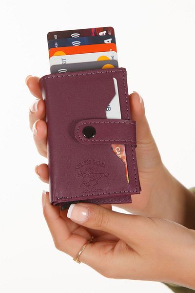 Newish Polo Purple Unisex Faux Vegan Leather Wallet - Mechanized, Patch Card Holder (RFID)