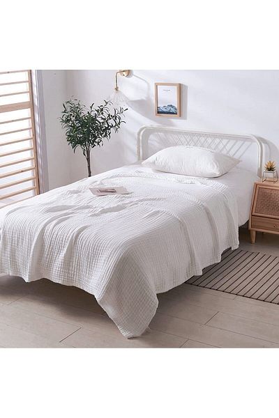 EVYA Dimensiune mare 230x240cm 4 straturi Muslin Pique Organic 100% bumbac Moale Albă Cool Cuvertură de pat