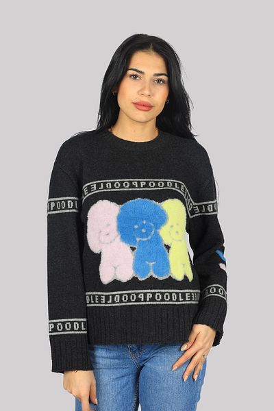 sev triko Pulover antracit cu mânecă lungă, cu model cu logo, pentru utilizare ocazională PODDLE LOVERS-ANTHRACITE