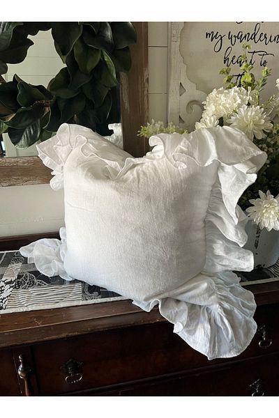 EVYA 100% bumbac lenjerie brută cu volane husă de pernă vintage 43x43 cm