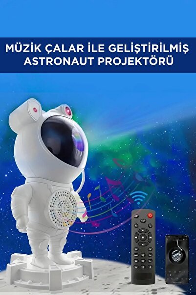 L'eDoren Astronot Bluetooth Hoparlörlü Galaksi Işık Projektörü Yatak Odası Için Gece Lambası Ve Zamanlayıcılı
