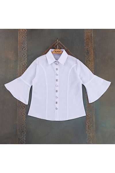 Elayza Cămașă albă pentru fete, 70% bumbac, ornamentată cu perle/ cămașă școală 23 aprilie 329