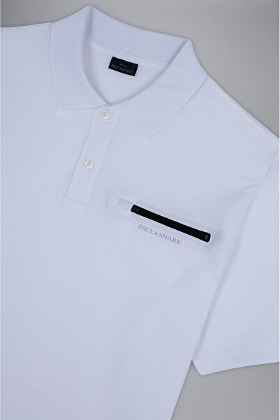 PAUL&SHARK Men's Cotton Polo Collar Button Closure Short Sleeve White Polo Collar T-Shirt24411335-010
