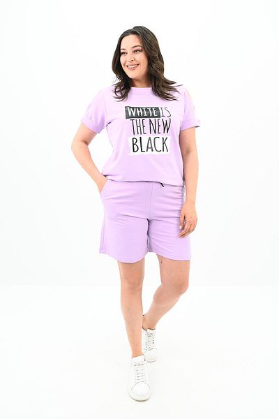 Koza Butik Set de pantaloni scurți cu imprimeu text și umăr deschis - 3802-23