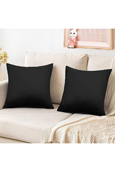 In House طقم وسائد مزخرفة باللون الأسود المخملي مكون من قطعتين - تصميم صلب، 4...