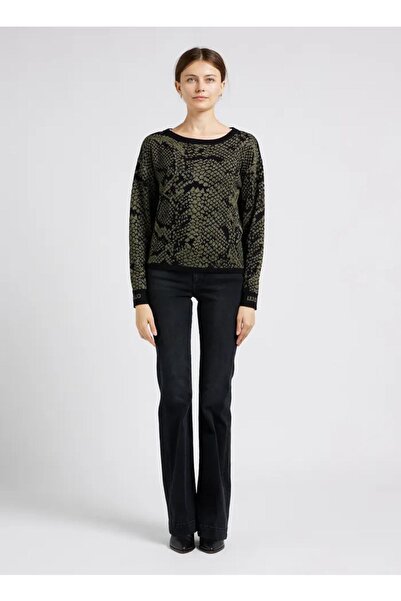 Liu Jo Women's Patterned Round Neck Long Sleeve Logo Black-Grey Sweater TF3059MS75L-C3314