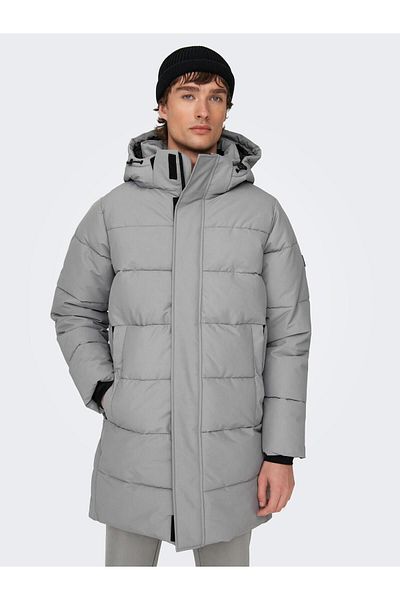 Only & Sons Carl Life Long Quilted Coat Noos Otw Ανδρικό γκρι παλτό 22020156 -05