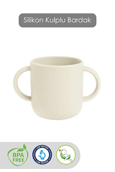 Meleni Baby كوب سيليكون للأطفال بمقبض - كوب سيليكون بمقبض مزدوج باللون البيج