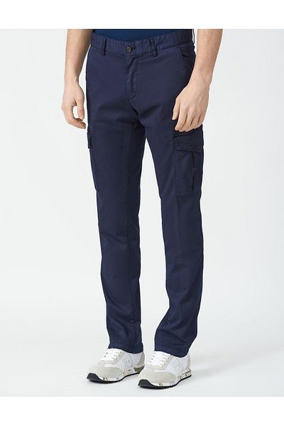 PAUL&SHARK Men's Cotton Regular Fit Plain Navy Blue Trousers23414021-013