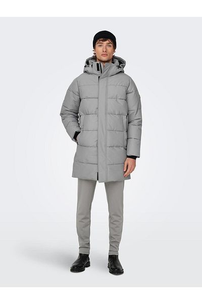 Only & Sons Carl Life Long Quilted Coat Noos Otw Ανδρικό γκρι παλτό 22020156 -05