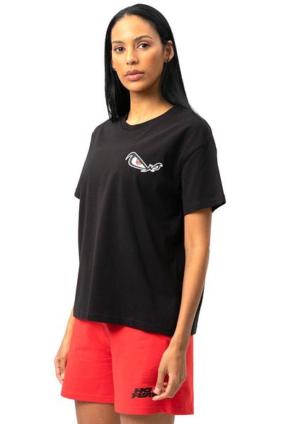 No Fear Tricou negru cu mânecă scurtă, bumbac pieptănat, cu gâtul rotund, pentru femei W50083
