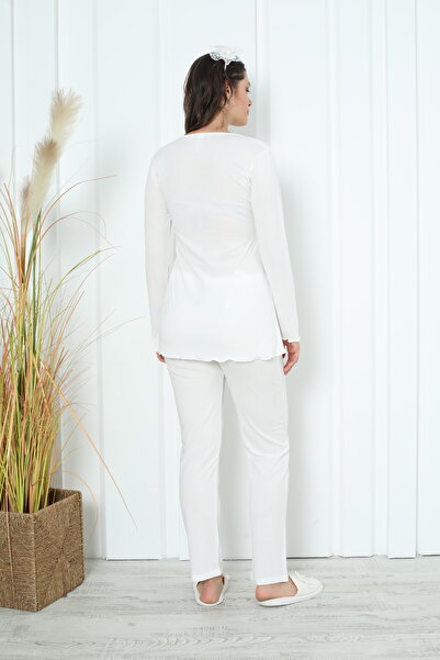 ERDENİZ TEKSTİL Lace Detailed Long Sleeve Maternity Pajama Set - Button Collar