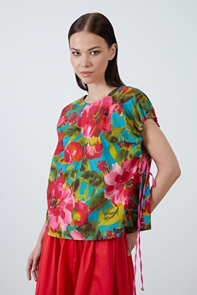 GİZİA Kol Bağlama Detaylı Arkası Fermuarlı Mavi Bluz