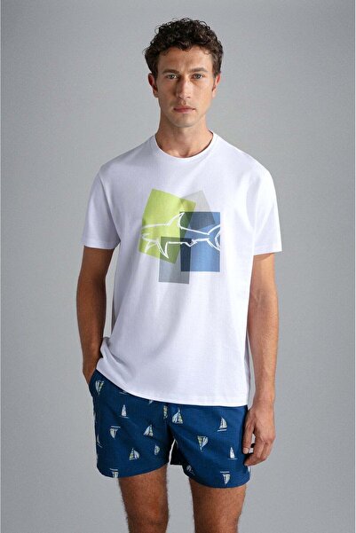 PAUL&SHARK تي شيرت أبيض كاجوال من القطن بشعار العلامة التجارية للرجال24411073...