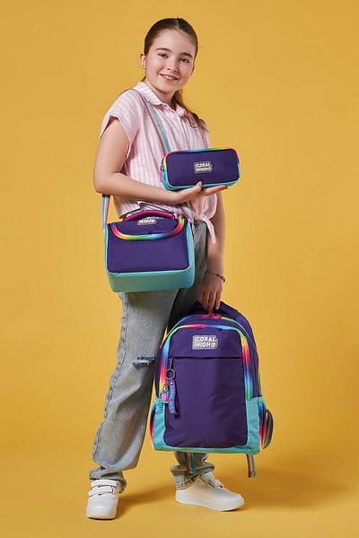 Coral High Set de 3 genți de școală cu fermoar curcubeu violet