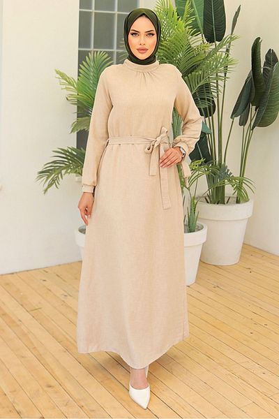 Bestenur Jewelled Linen Dress - 970, String Sleeves