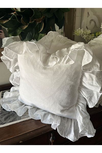 EVYA 100% bumbac lenjerie brută cu volane husă de pernă vintage 43x43 cm