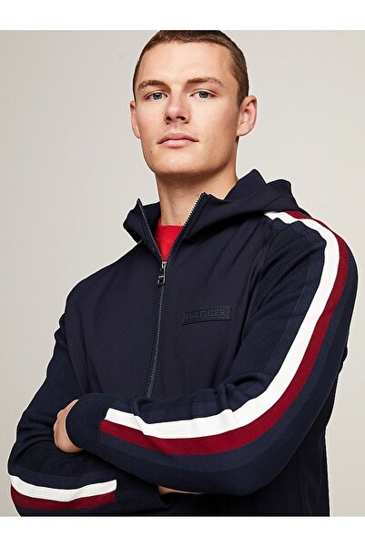 Tommy Hilfiger Erkek Kapüşonlu Fermuar Kapamalı Uzun Kollu Mavi Sweatshirt Mw0mw33544-dw5