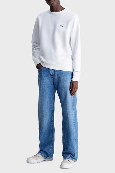 Calvin Klein Men's Brand Logo Detailed Crew Neck Regular Fit White1 Sweater