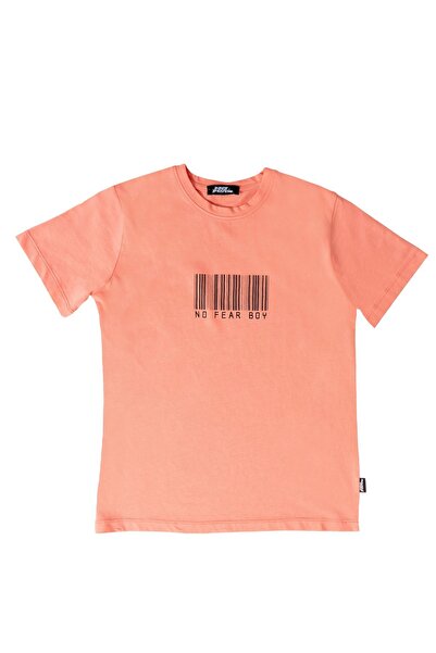 No Fear Αγορικό χτενισμένο βαμβακερό μπλουζάκι με κοντό μανίκι με σομόν εμπρός στάμπα B500354