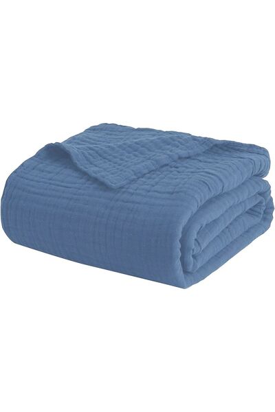 Silk Cocoon Oversize 230x240 cm Μαλακό μπλε δροσερό κάλυμμα κρεβατιού οργανικό 100% βαμβάκι 4 στρώσεις μουσελίνα