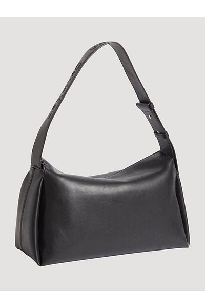Calvin Klein Women's Leather Brand Logo Zippered Daily Use Black Shoulder Bag K60K611341-BEH