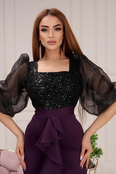 Matik Abiyem Scuba Glitter - Our Flocked Glass Organza Low-cut Evening Dress
