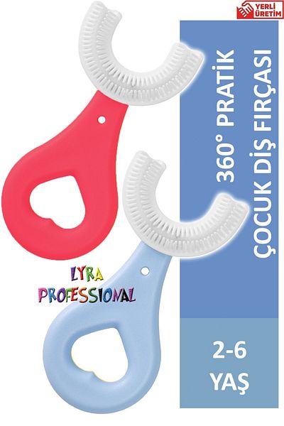 Lyra Professional فرشاة أسنان عملية للأطفال على شكل حرف U للأعمار من 2-6 سنوات باللونين الأحمر والأزرق