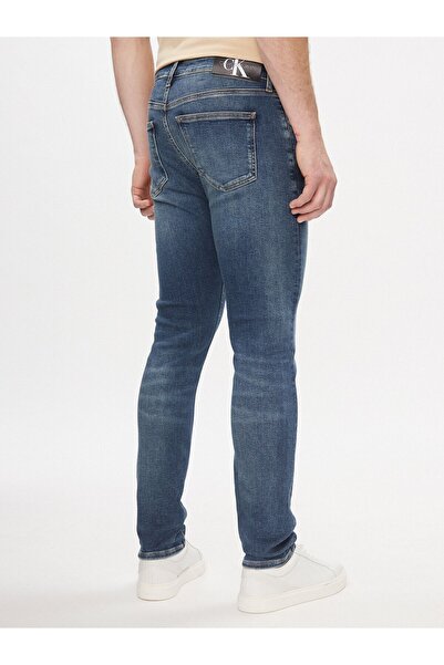 Calvin Klein Men's Regular Waisted Cotton Logo Patterned Blue Jeans J30J324198-1BJ