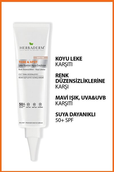 Herbaderm Leke Karşıtı Ve Cilt Tonu Eşitleyici Güneş Koruyucu Krem Spf 50 Renkli Orta Ton 40 ml