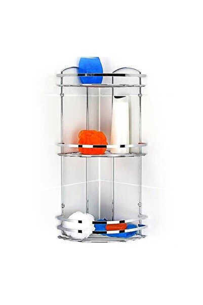 Evistro Banyo Köşe Rafı Paslanmaz Metal Krom Kaplı 3 Katlı