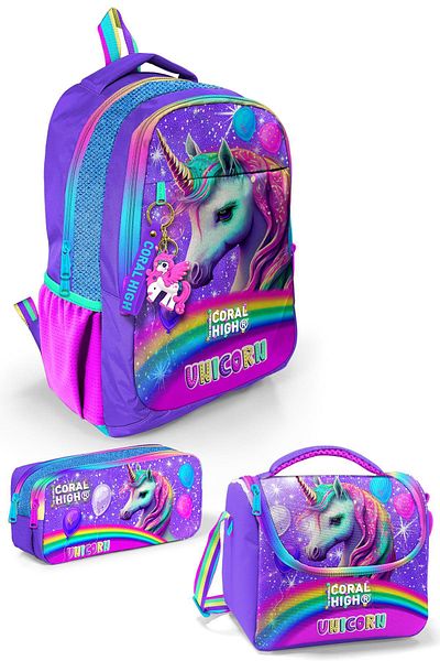 Coral High Set de 3 genți cu sclipici cu model unicorn - Copii CITIȚI 0123663
