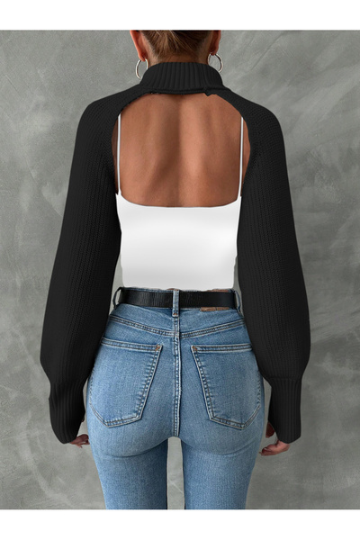 AQE FASHION Bluză de damă Crop neagră - Bolero cu gât