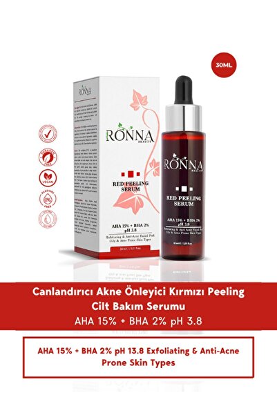 Ronna Beauty Akneli Cilt Düzenleyici Red Peeling Serum 30 Ml Aha 15%+bha 2% Ph3.8