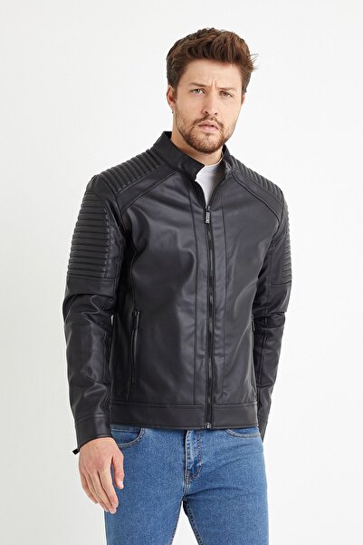 Gavazzi Men's Black Leather Water and Windproof Leather Coat