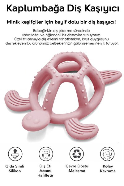 Meleni Baby Kaplumbağa Figürlü Bebek Dişlik - Diş Kaşıyıcı Bebek Dişliği - Pembe